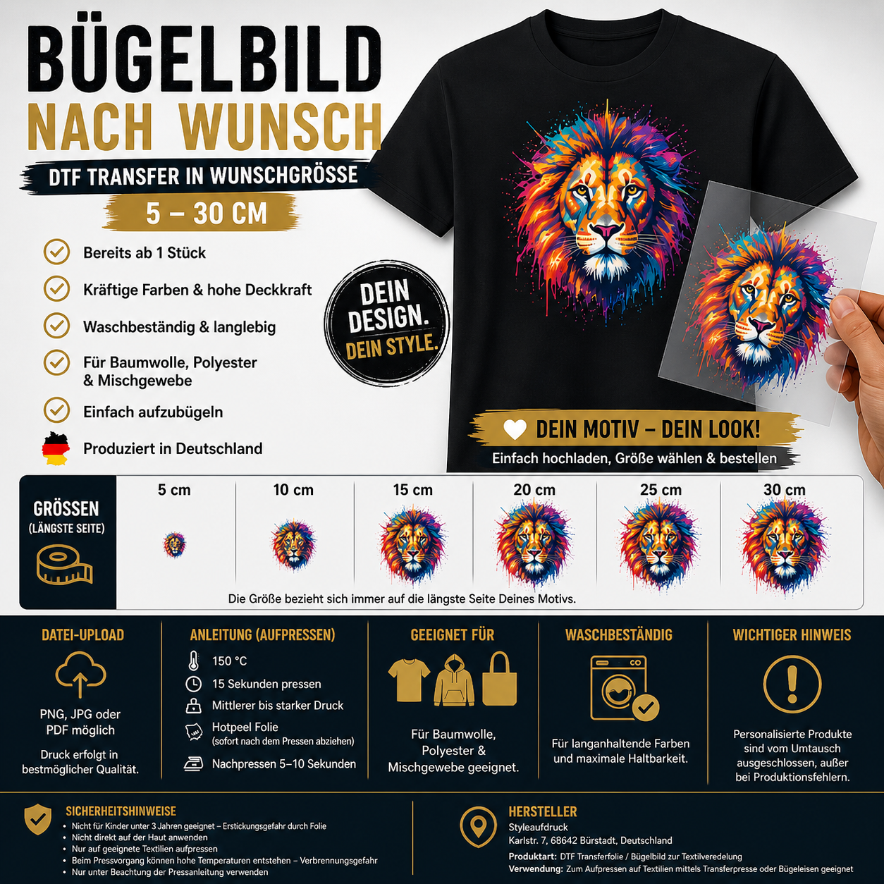Bügelbild nach Wunsch – in Wunschgröße (5–30 cm)