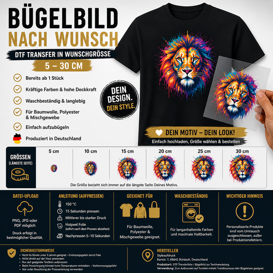Bügelbild nach Wunsch – in Wunschgröße (5–30 cm)