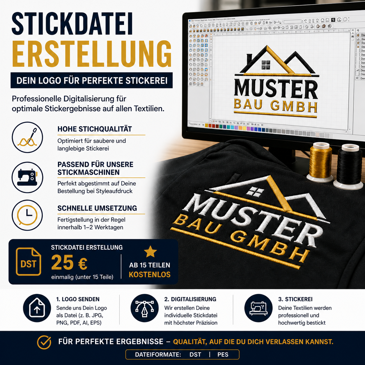 Stickdatei-Erstellung für Deine Bestickung (einmalig)