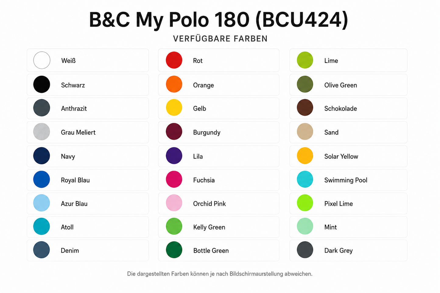 10x Premium Polo-Shirts bedruckt inkl. Brustlogo & Rückendruck – B&C My Polo 180
